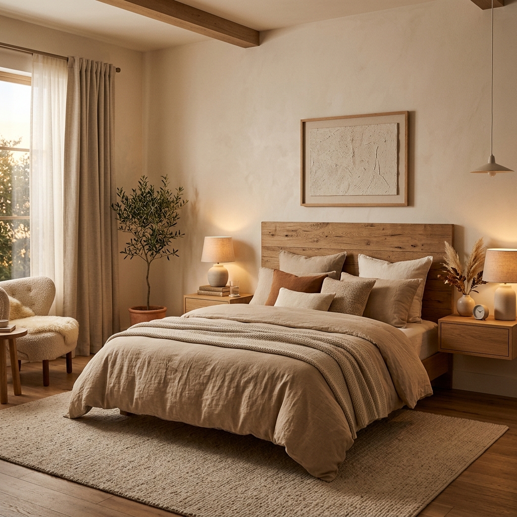 Warm cozy bedroom interior